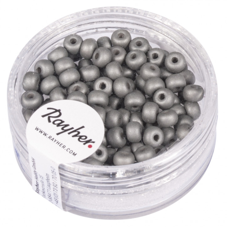 Silk-Bead Glas Rocailles, 4mm, Dose 120Stück-anthrazit