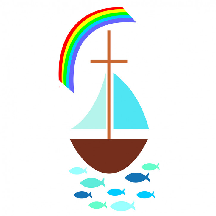 Wachsdekor Segelboot mit Regenbogen 100x50mm 1Stück