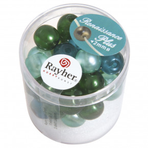 Renaissance Glaswachsperlen halbtransparent, grün-Mix,10mm Dose 32Stück