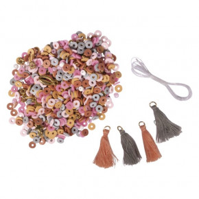 Heishi Perlen Set aus Polymer-Ton, rosé Mix mit Glasperlen,Quasten,Faden, SB-Box