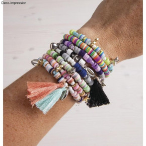 Heishi Perlen Set aus Polymer-Ton, rosé Mix mit Glasperlen,Quasten,Faden, SB-Box