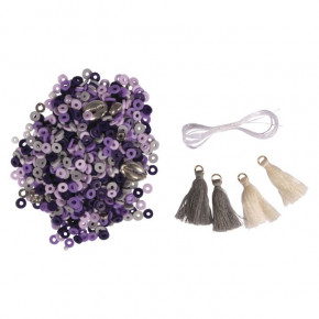 Heishi Perlen Set aus Polymer-Ton, lavendel Mix mit Glasperlen,Quasten,Faden, SB-Box