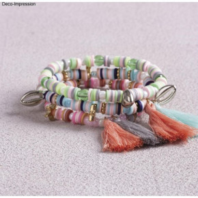 Heishi Perlen Set aus Polymer-Ton, arabisch blau Mix mit Glasperlen,Quasten,Faden, SB-Box
