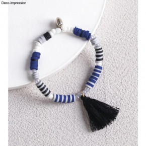 Heishi Perlen Set aus Polymer-Ton, jeansblau Mix mit Glasperlen,Quasten,Faden, SB-Box