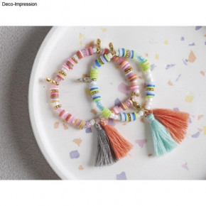 Heishi Perlen Set aus Polymer-Ton, blaugrün hell Mix mit Glasperlen,Quasten,Faden, SB-Box