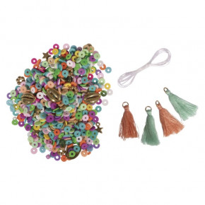 Heishi Perlen Set aus Polymer-Ton, regenbogen Mix mit Glasperlen,Quasten,Faden, SB-Box