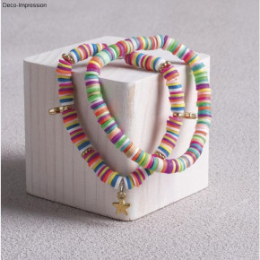 Heishi Perlen Set aus Polymer-Ton, regenbogen Mix mit Glasperlen,Quasten,Faden, SB-Box
