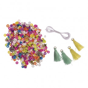 Heishi Perlen Set aus Polymer-Ton, bunt Mix mit Glasperlen,Quasten,Faden, SB-Box