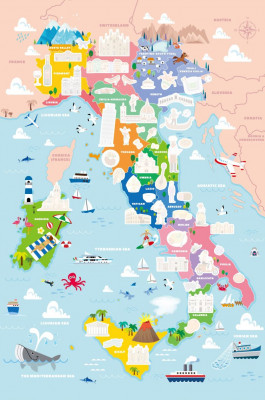 Sticker Länder Italien, mit Landkarte