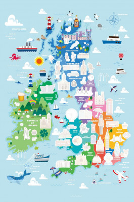 Sticker Länder Großbritannien, mit Landkarte