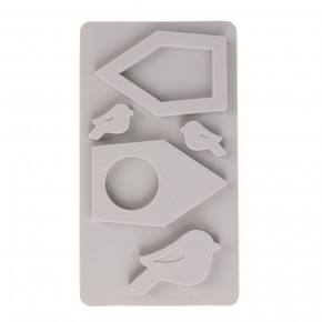 Silikon Gießform Vogelhäuser + Vögel 14,5x26x1,2cm, 5 Formen, Box 1Stück