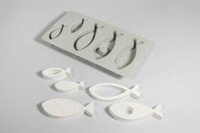 Silikon Gießform Fische 14,5x26x2,5cm, 5 Formen, Box 1Stück