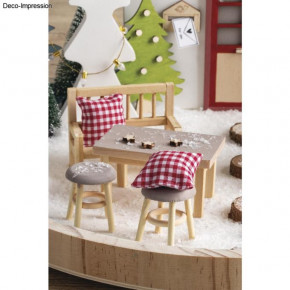 Holz Mini Tisch mit 2 Hockern, FSC 100% 8x5x4,5cm +3,5x3,8cm, SB-Btl. 1Set, natur