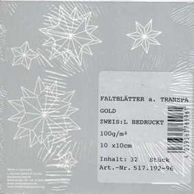 Faltbl. Transparentp. gold, zweis:L bedruckt, 100g/m², 10x10cm, 32Stück