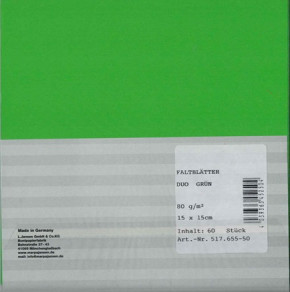Duo-Color-Faltblätter, Farbiges Faltblätterpapier m.unterschiedlichen Vorder-u. Rückseiten 2-farbig, Grün, 80g/m², 15x15cm, 60Blatt