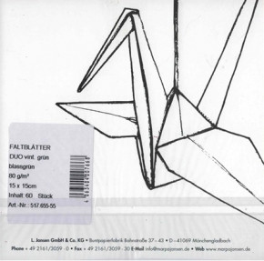 Duo-Color-Faltblätter, Farbiges Faltblätterpapier m.unterschiedlichen Vorder-u. Rückseiten 2-farbig, vint.grün/Blassgrün, 80g/m², 15x15cm, 60Blatt