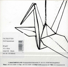 Duo-Color-Faltblätter, Farbiges Faltblätterpapier m.unterschiedlichen Vorder-u. Rückseiten 2-farbig, Beere/Rose, 80g/m², 15x15cm, 60Blatt