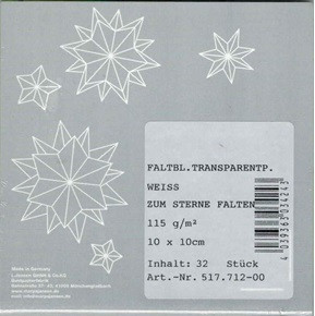 Faltbl. Transparentp. weiß zum Sterne falten, 115g/m², 10x10cm, 32Stück