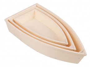 Holz Fischerboote Set, 32x16x6,5cm, 27,5x13,5x5,5cm und 23,5x11x4,5cm