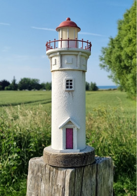 Leuchtturm weiß, LED, Holz, 32x11,5x11,5cm