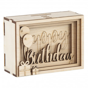 Holz 3D Geschenkbox Birthday, 11,5x8,5x5cm, 13tlg. Bausatz, Box 1Set, natur