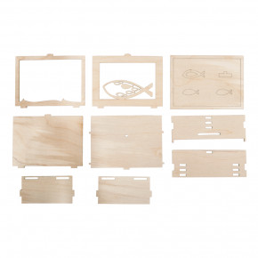 Holz 3D Geschenkbox Fisch, 11,5x8,5x5cm, 13tlg. Bausatz, Box 1Set, natur