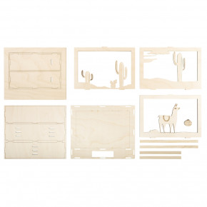 Holzbaus. 3D-Motivrahmen Lama, FSC 100% 24x20x6,9cm, 10-tlg. , Box 1Set, natur