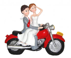 Polyresinfigur Hochzeitspaar mit Motorrad 16x20 cm