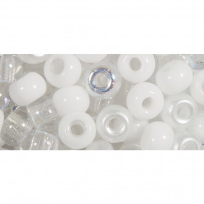 Rocailles-Mix mit Großloch, 5,5mm, Loch ø2mm, Dose 80Stück-weiß